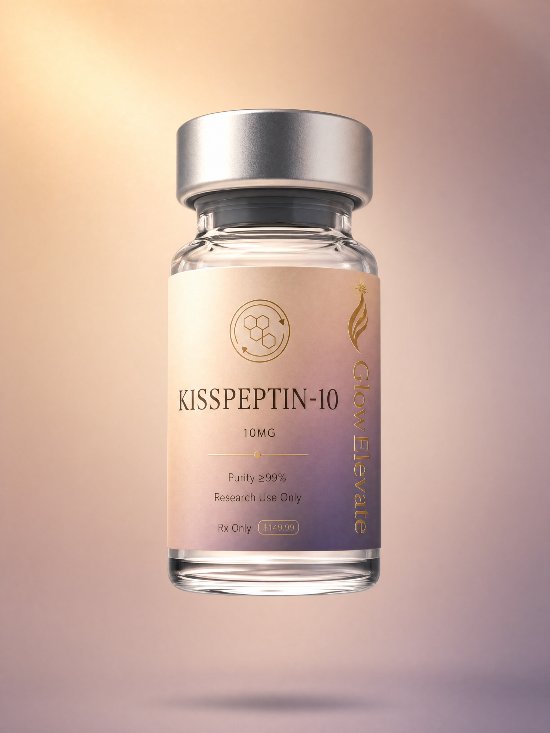 Kisspeptin-10 10mg peptide vial by Glow Elevate featuring research-grade formulation with 99% purity verification.